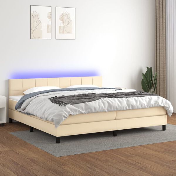 vidaXL Sommier &agrave; lattes de lit et matelas et LED Cr&egrave;me 200x200cm Tissu