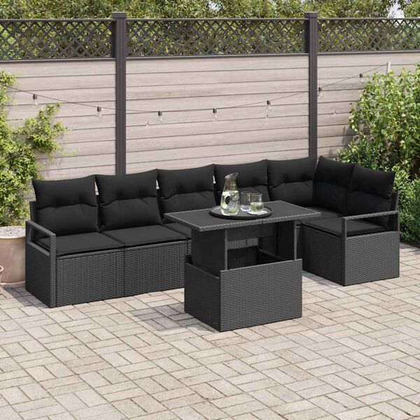 vidaXL Ensemble de canap&eacute; de jardin avec stockage 7 pcs Noir polyrotin