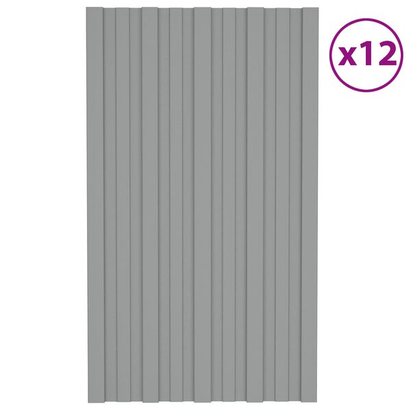 vidaXL Panneau de toiture 12 pcs Gris 80 x 45 cm Acier galvanis&eacute;