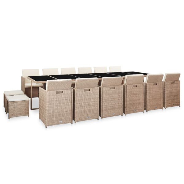 vidaXL Ensemble &agrave; manger d'ext&eacute;rieur avec coussins 17 pcs rotin Beige
