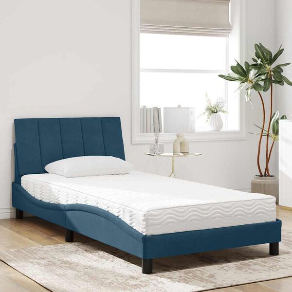 vidaXL Lit avec matelas Hanko bleu 100x200 cm velours