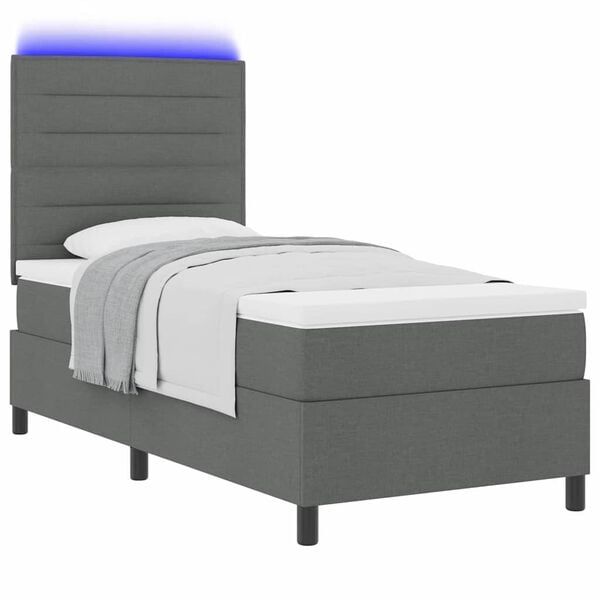vidaXL Lit &agrave; ressorts avec matelas Gris fonc&eacute; 80 x 200 cm tissu
