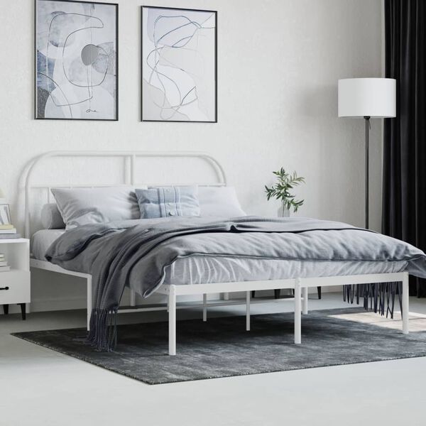 vidaXL Cadre de lit m&eacute;tal sans matelas et t&ecirc;te de lit blanc 140x190 cm