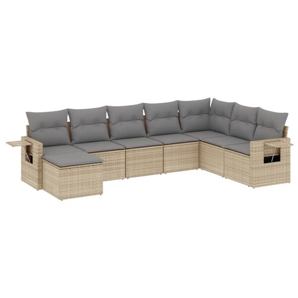 vidaXL Salon de jardin avec coussins 8 pcs beige r&eacute;sine tress&eacute;e