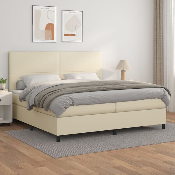 vidaXL Sommier &agrave; lattes de lit avec matelas Cr&egrave;me 200x200cm Similicuir