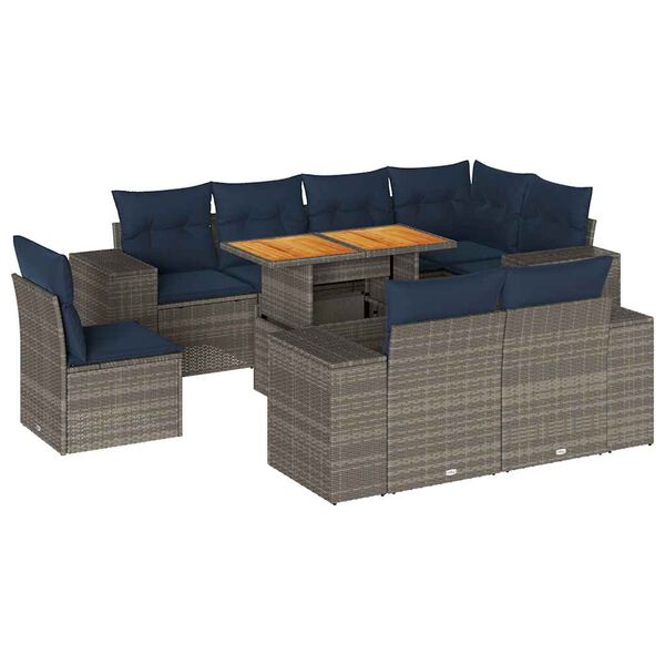 vidaXL Salon de jardin 9 pcs avec coussins gris résine tressée