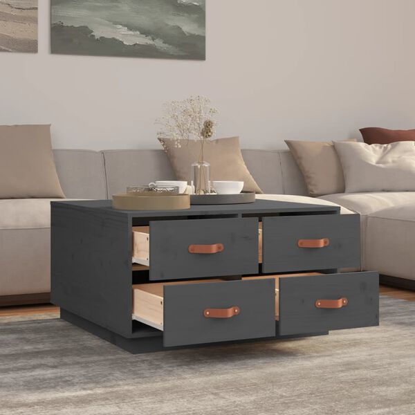vidaXL Table basse Gris 80x80x45 cm Bois massif de pin