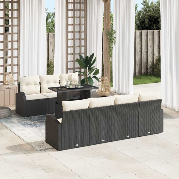vidaXL Ensemble de canap&eacute; de jardin 8 pcs Noir Poly Rattan