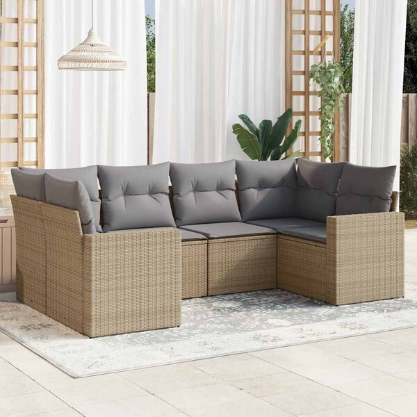vidaXL Salon de jardin avec coussins 6 pcs beige r&eacute;sine tress&eacute;e