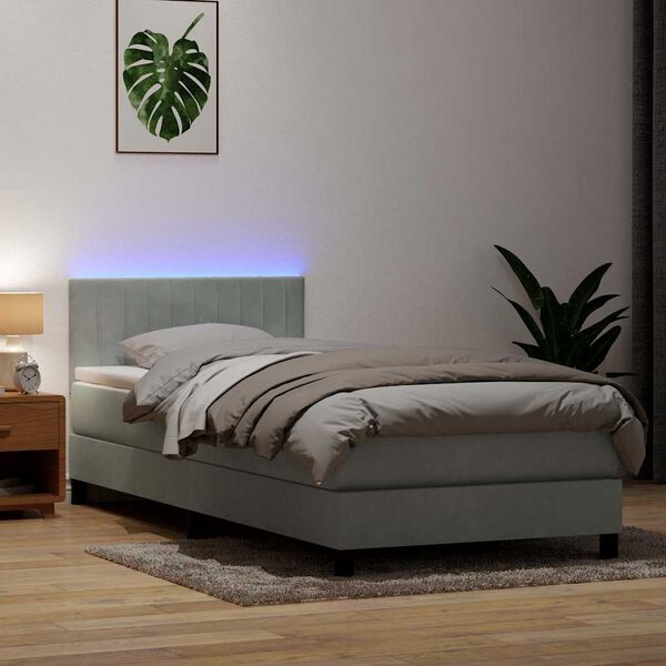 vidaXL Sommier &agrave; lattes de lit et matelas et LED gris clair 100x210cm velours