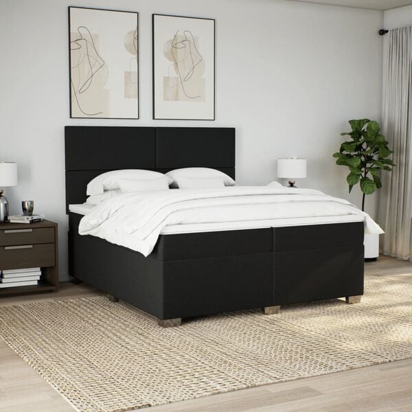 vidaXL Sommier &agrave; lattes de lit avec matelas Noir 200x200 cm Tissu