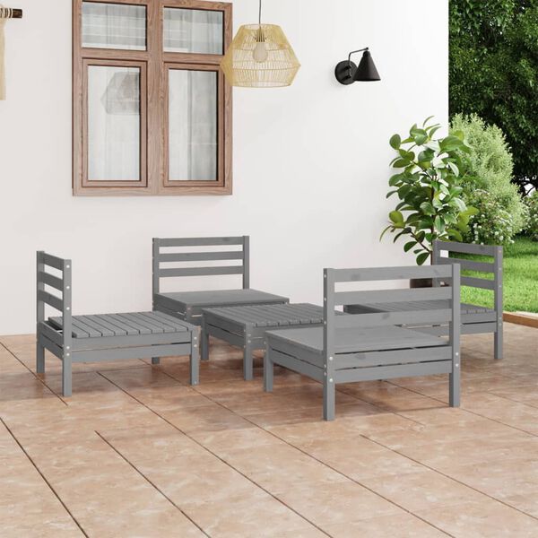 vidaXL Salon de jardin 5 pcs Gris Bois de pin massif