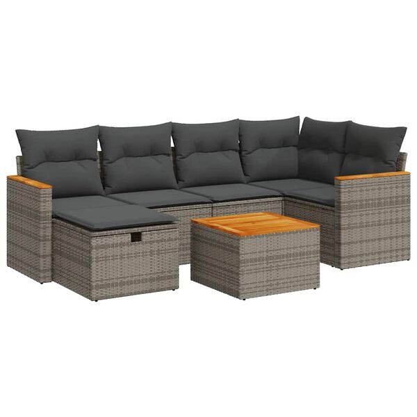 vidaXL Salon de jardin avec coussins 7 pcs gris r&eacute;sine tress&eacute;e