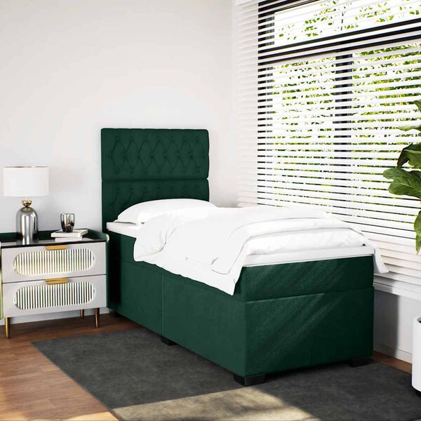 vidaXL Sommier &agrave; lattes de lit et matelas Vert fonc&eacute; 80x200 cm Velours