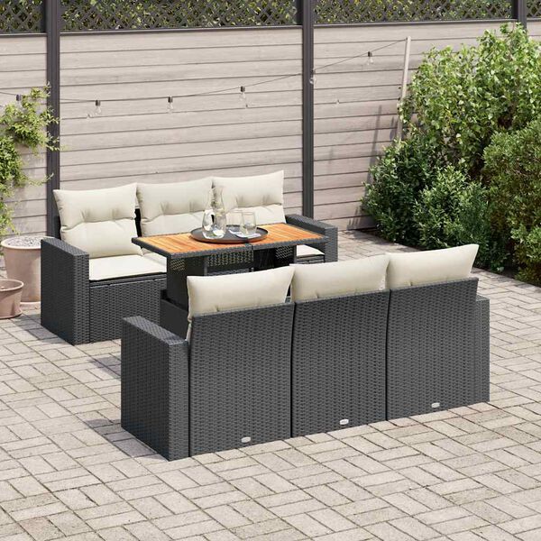 vidaXL Salon de jardin 7 pcs avec coussins noir r&eacute;sine tress&eacute;e