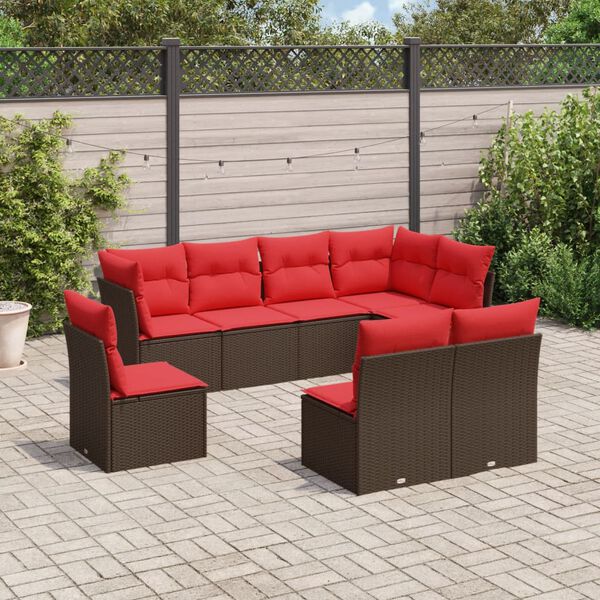 vidaXL Salon de jardin 8 pcs avec coussins marron r&eacute;sine tress&eacute;e