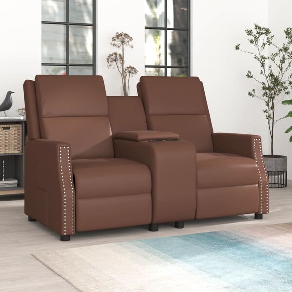 vidaXL Fauteuil inclinable et porte-gobelet 2 places Marron Similicuir