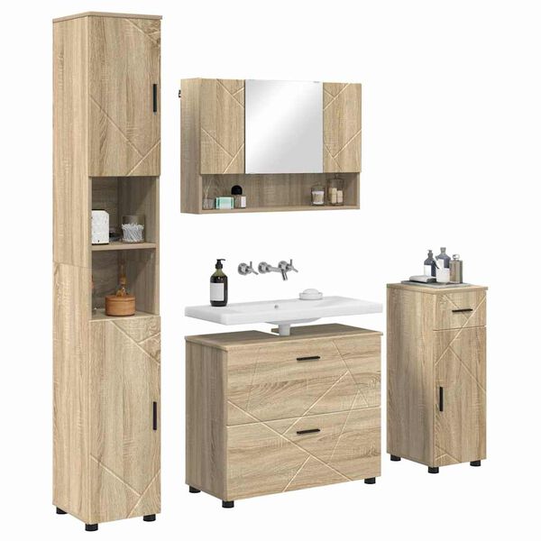 vidaXL Ensemble de mobilier de salle de bain 4 pcs Ch&ecirc;ne Sonoma