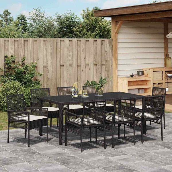 vidaXL Ensemble de salle &agrave; manger pour jardin 9 pcs Noir polyrotin