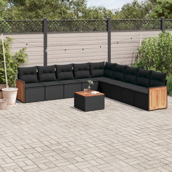 vidaXL Salon de jardin 10 pcs avec coussins noir r&eacute;sine tress&eacute;e