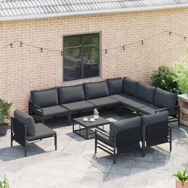 vidaXL Ensemble de canap&eacute; de jardin avec coussin 10 pcs Noir Acier