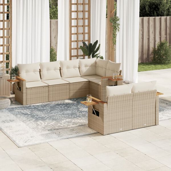 vidaXL Salon de jardin avec coussins 7 pcs beige résine tressée