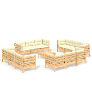 vidaXL Salon de jardin 13 pcs avec coussins cr&egrave;me bois de pin