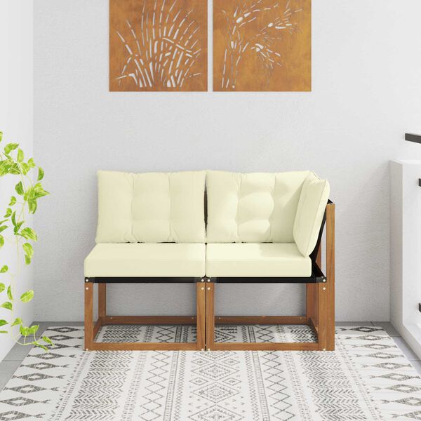 vidaXL Canap&eacute; d&rsquo;ext&eacute;rieur milieu et coin avec coussin 2 Pi&egrave;ce Naturel