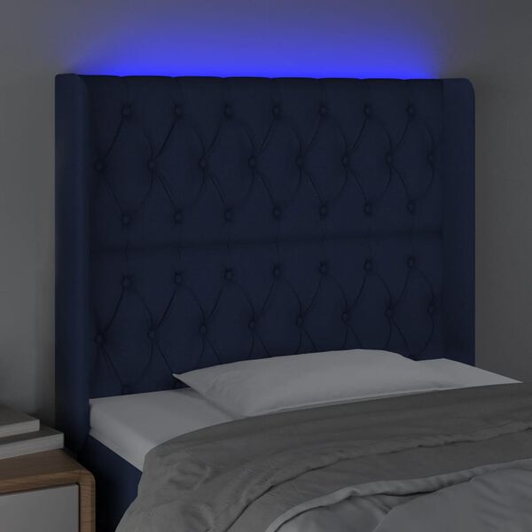 vidaXL T&ecirc;te de lit &agrave; LED Bleu 103x16x118/128 cm Tissu