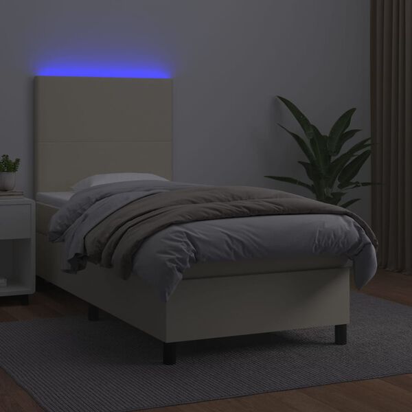 vidaXL Sommier &agrave; lattes de lit avec matelas et LED Cr&egrave;me 90x190 cm