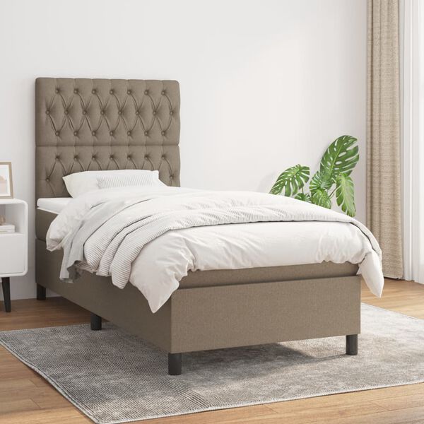 vidaXL Sommier &agrave; lattes de lit avec matelas Taupe 100x200 cm Tissu