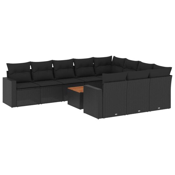 vidaXL Salon de jardin 11 pcs avec coussins noir r&eacute;sine tress&eacute;e