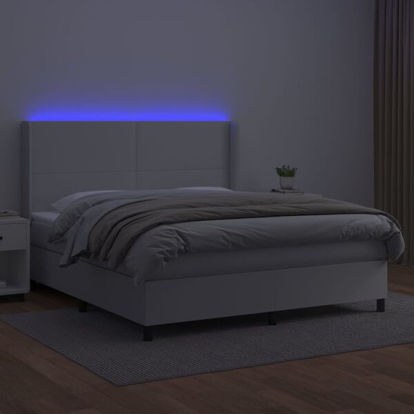 vidaXL Sommier &agrave; lattes de lit matelas LED Blanc 160x200 cm Similicuir