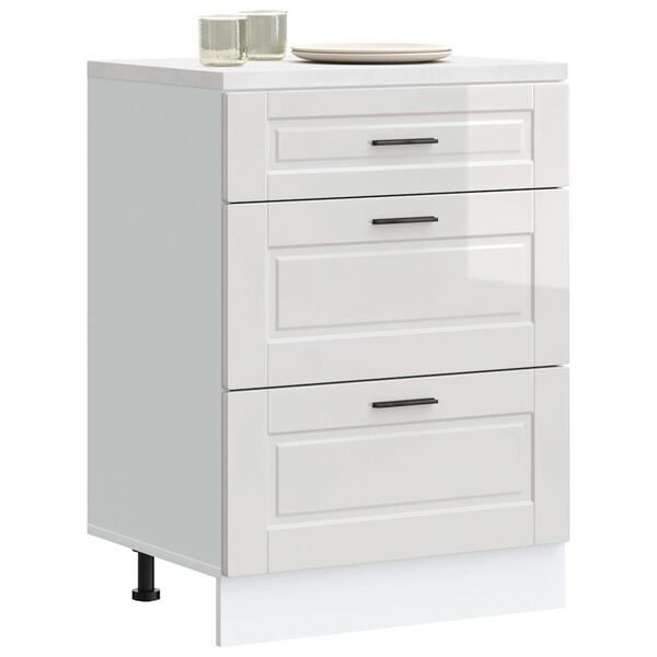 vidaXL Meuble bas de cuisine &laquo; Porto &raquo; Bois d'ing&eacute;nierie blanc brillant