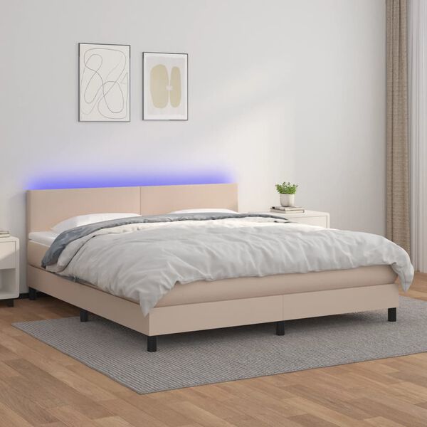 vidaXL Sommier à lattes de lit avec matelas LED Cappuccino 160x200 cm