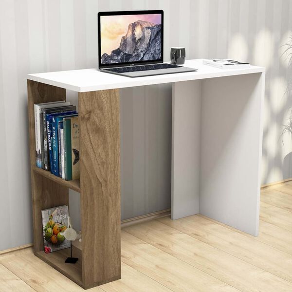 Homemania Bureau d'ordinateur Nano 90x40x75 cm Blanc et noyer