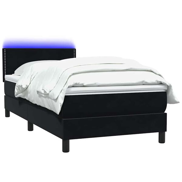vidaXL Sommier &agrave; lattes de lit avec matelas et LED noir 90x220 cm velours