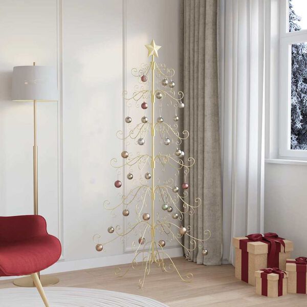 vidaXL Arbre de No&euml;l en m&eacute;tal Dor&eacute; 180 cm Acier peint par poudre