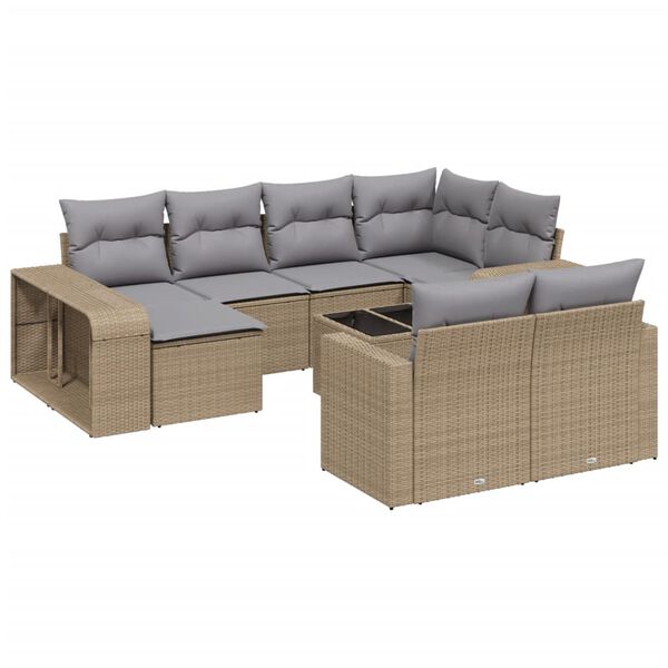 vidaXL Salon de jardin 11 pcs avec coussins beige r&eacute;sine tress&eacute;e