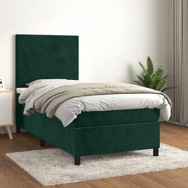 vidaXL Sommier &agrave; lattes de lit avec matelas Vert fonc&eacute; 90x190 cm