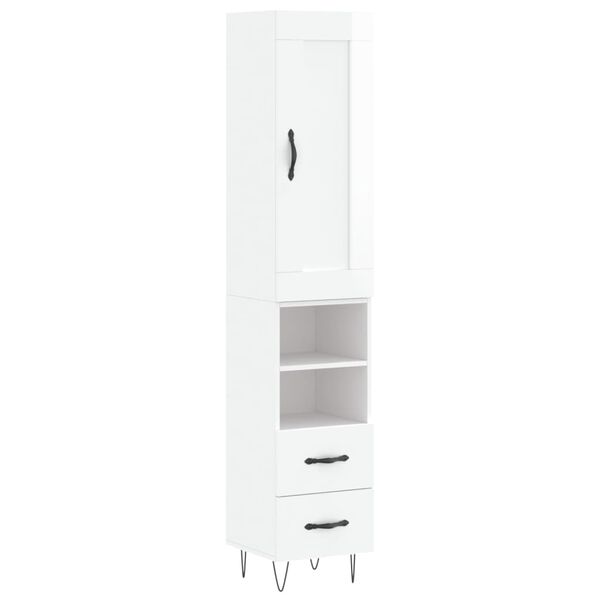 vidaXL Buffet haut Blanc brillant 34,5x34x180 cm Bois d'ing&eacute;nierie