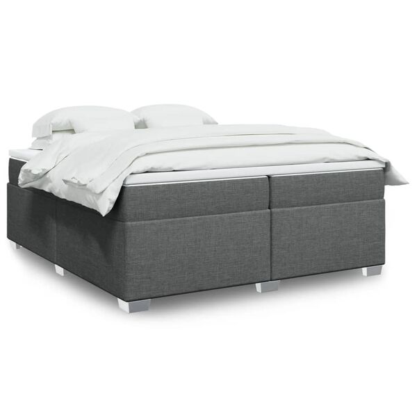 vidaXL Sommier &agrave; lattes de lit avec matelas Gris fonc&eacute; 200x200cm Tissu