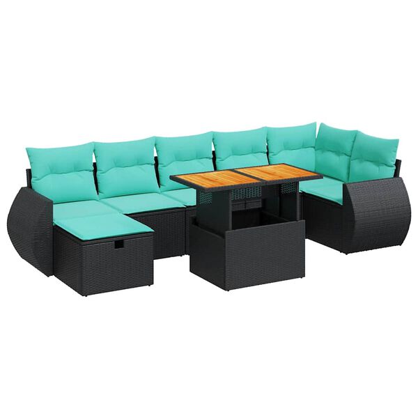 vidaXL Salon de jardin avec coussins 8 pcs noir r&eacute;sine tress&eacute;e acacia