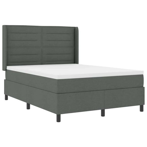 vidaXL Lit &agrave; ressorts avec matelas Gris fonc&eacute; 140 x 190 cm tissu