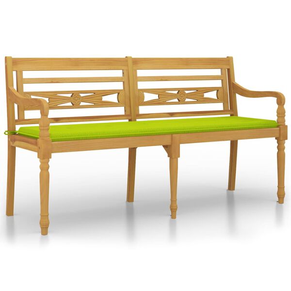 vidaXL Banc Batavia avec coussin vert brillant 150 cm Bois teck massif