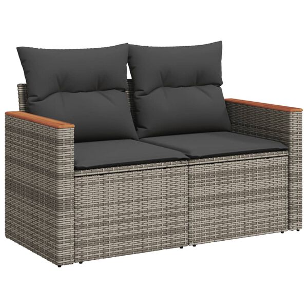 vidaXL Salon de jardin 4 pcs avec coussins gris r&eacute;sine tress&eacute;e