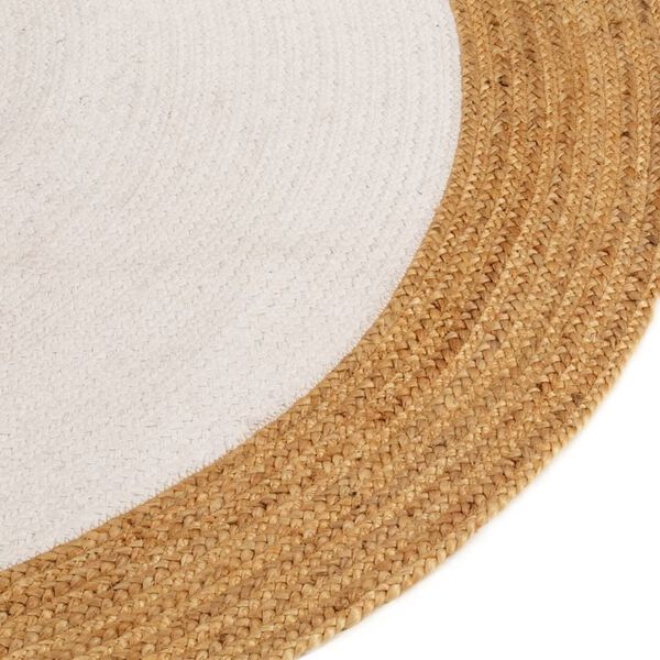 vidaXL Tapis tressé Blanc et naturel 90 cm Jute et coton Rond