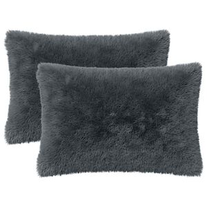 vidaXL Coussin avec oreiller HEERLEN 2 pi&egrave;ces Anthracite Fleece PV