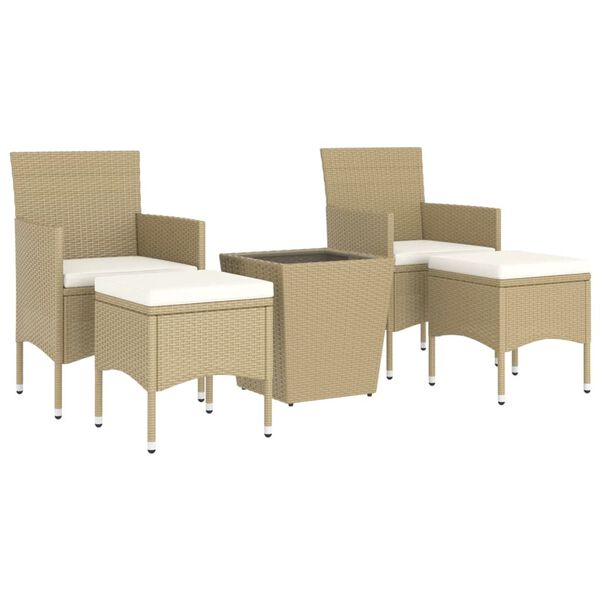vidaXL Ensemble de bistro 5 pcs Résine tressée et verre trempé Beige