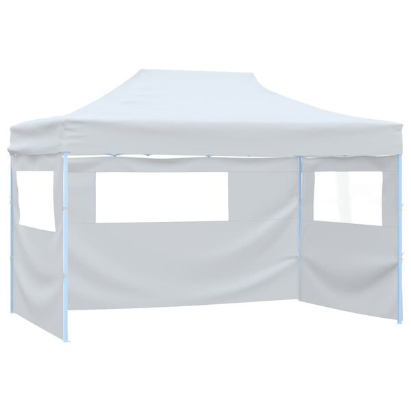 vidaXL Tente pliable de r&eacute;ception avec 4 parois 3 x 4,5 m Blanc
